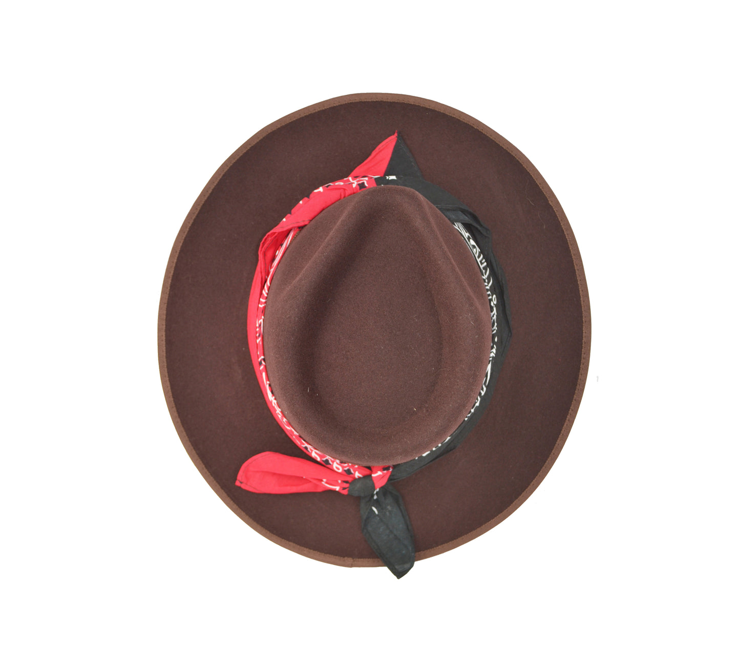 Cappello fedora  marrone con fascia in seta nero rosso