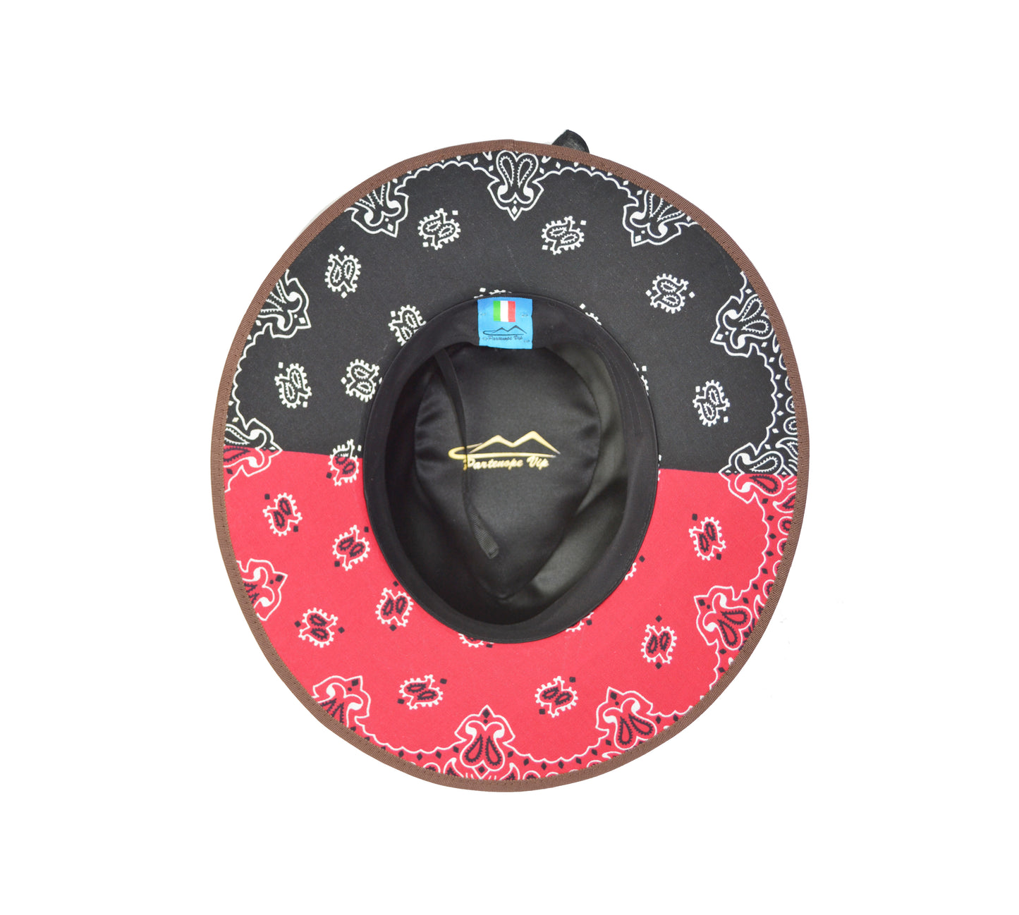 Cappello fedora  marrone con fascia in seta nero rosso